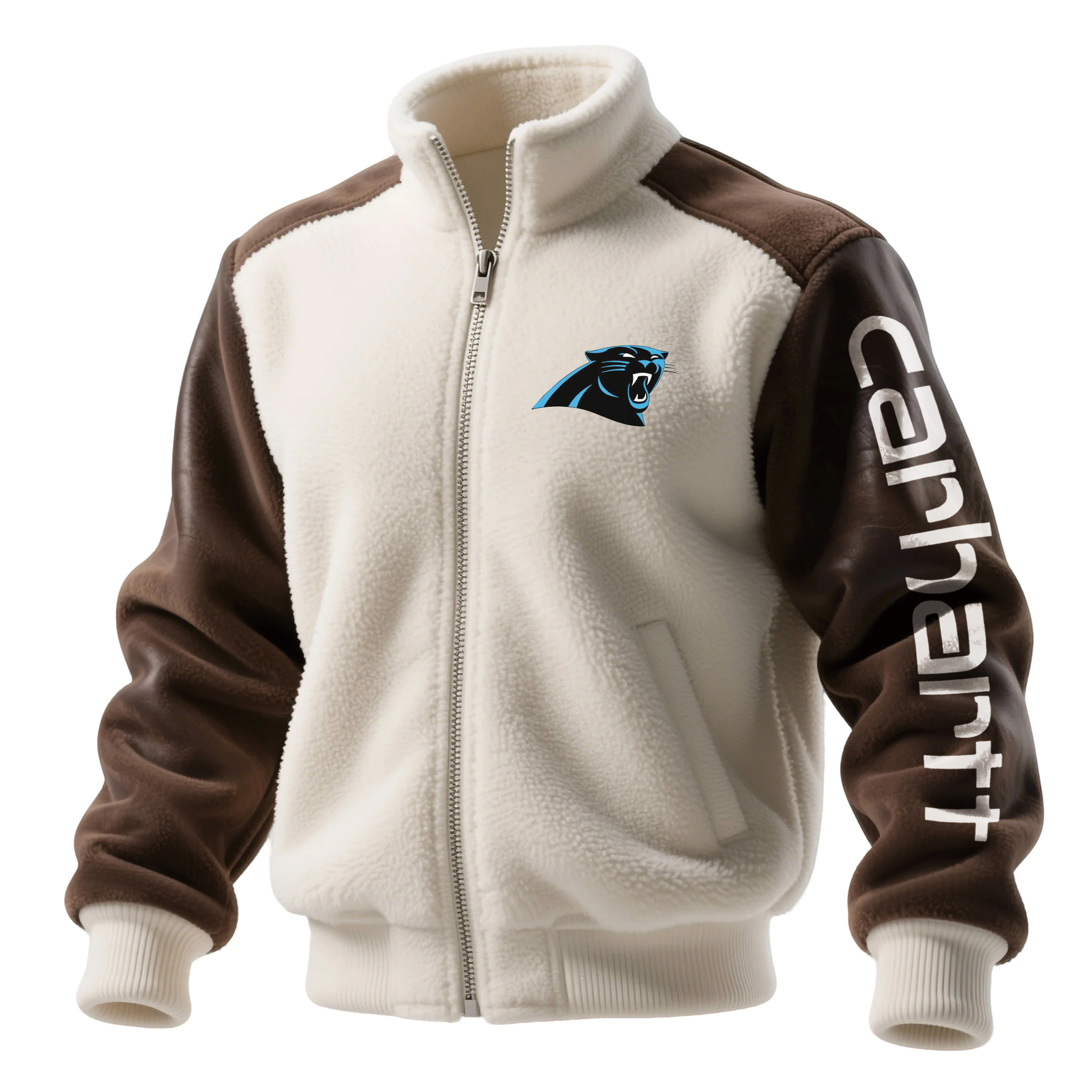 Carolina Panthers Men's Retro Hoodie With Color Block Suede Stand Collar Jacket