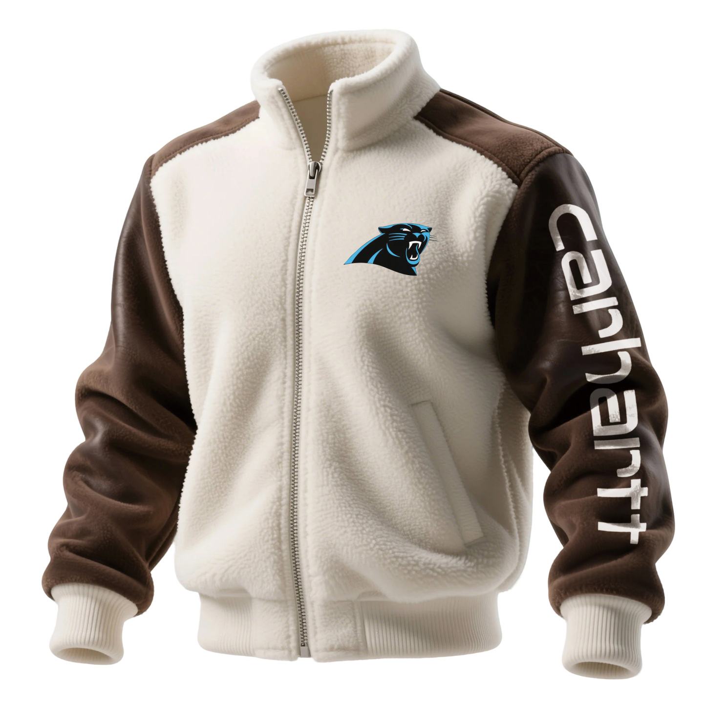 Carolina Panthers Men's Retro Hoodie With Color Block Suede Stand Collar Jacket