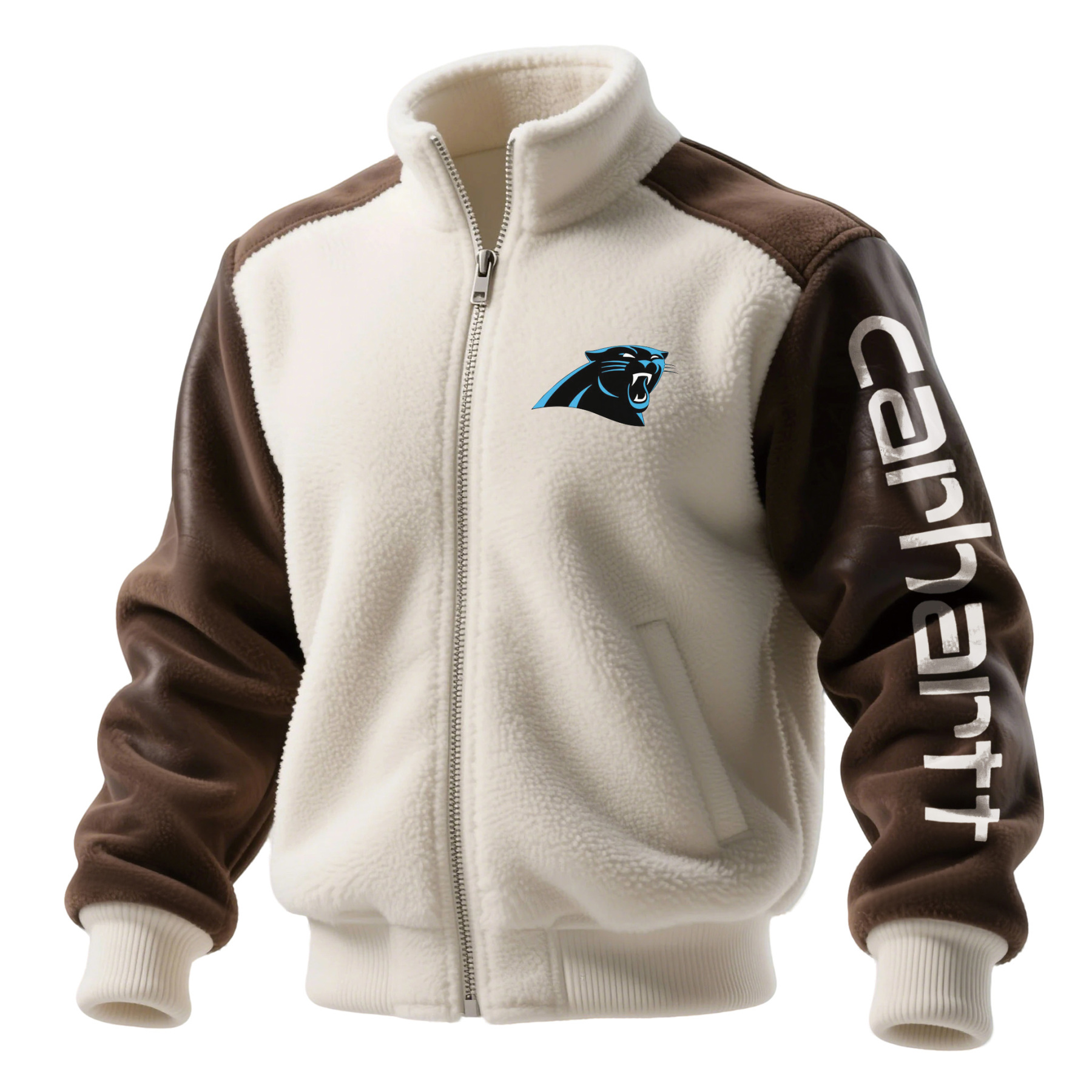 Carolina Panthers Men's Retro Hoodie With Color Block Suede Stand Collar Jacket