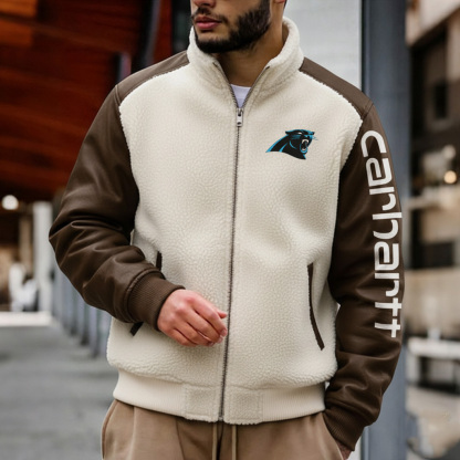 Carolina Panthers Men's Retro Hoodie With Color Block Suede Stand Collar Jacket