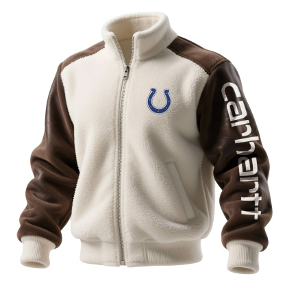 Indianapolis Colts Men's Retro Hoodie With Color Block Suede Stand Collar Jacket