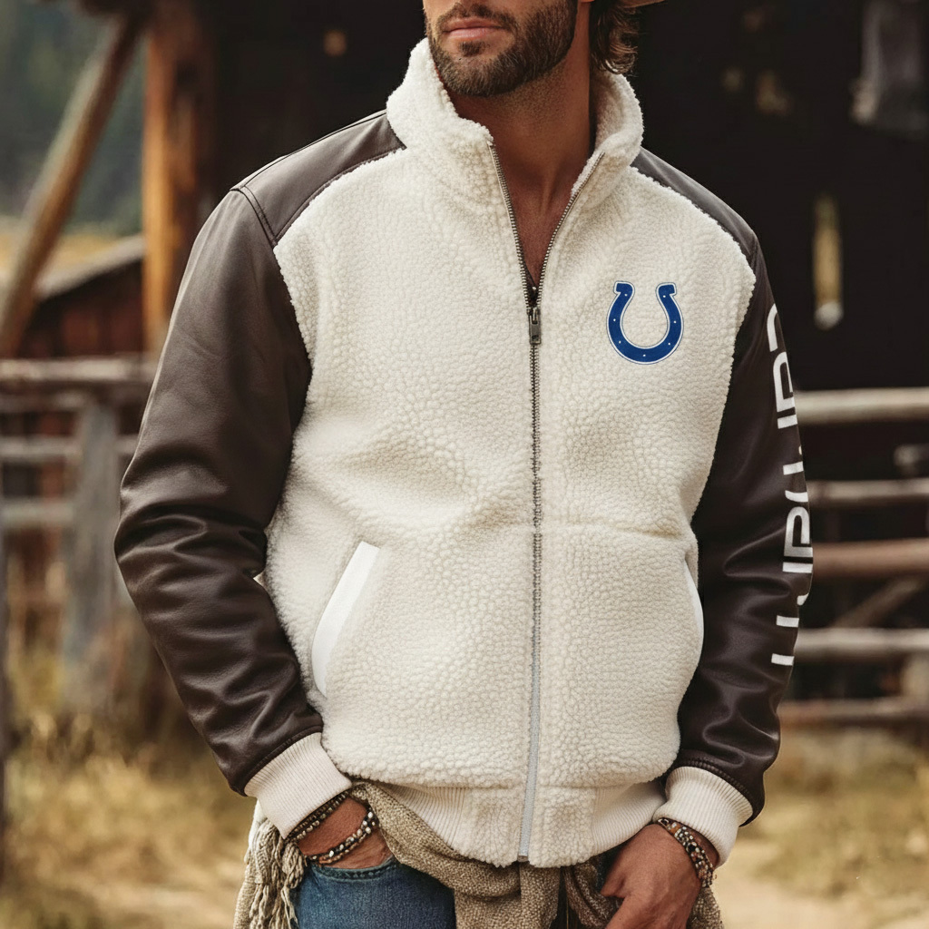 Indianapolis Colts Men's Retro Hoodie With Color Block Suede Stand Collar Jacket