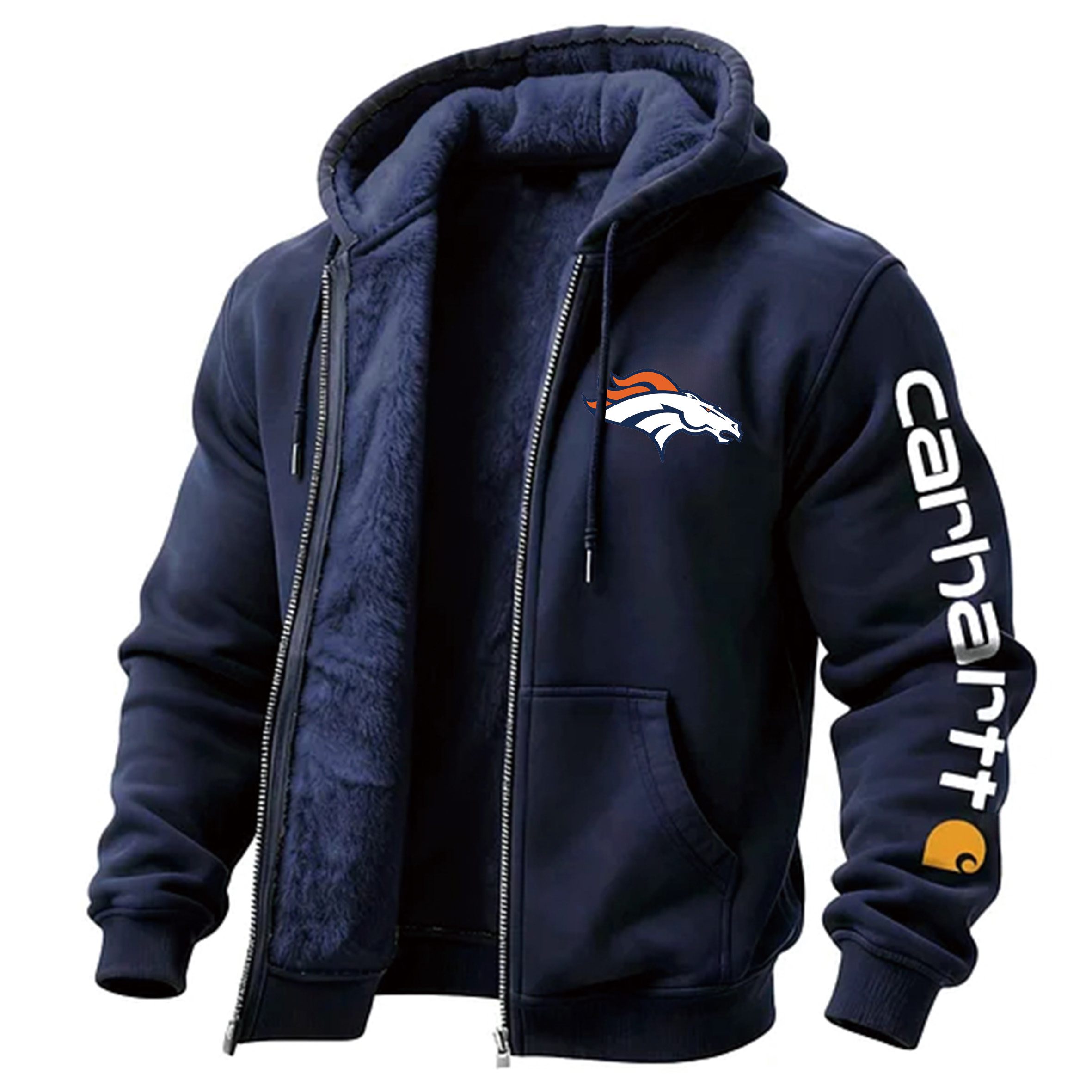 Denver Broncos Men's Vintage Fleece Pocket Full Zip Long Sleeve Hoodie Jacket