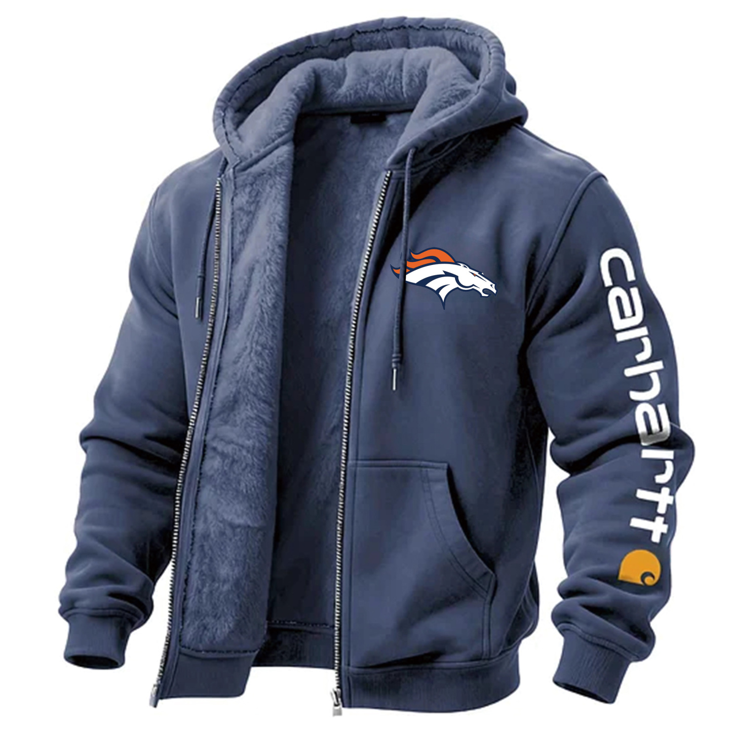 Denver Broncos Men's Vintage Fleece Pocket Full Zip Long Sleeve Hoodie Jacket