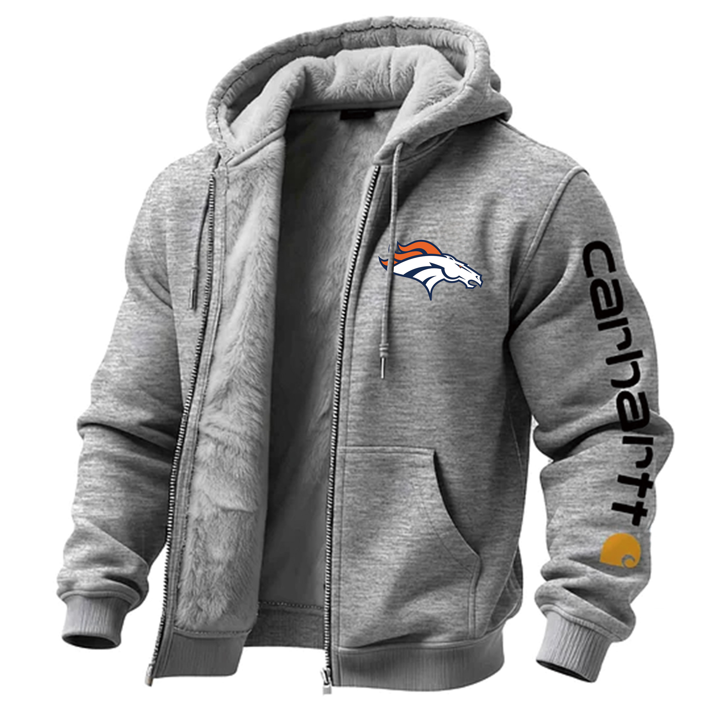 Denver Broncos Men's Vintage Fleece Pocket Full Zip Long Sleeve Hoodie Jacket