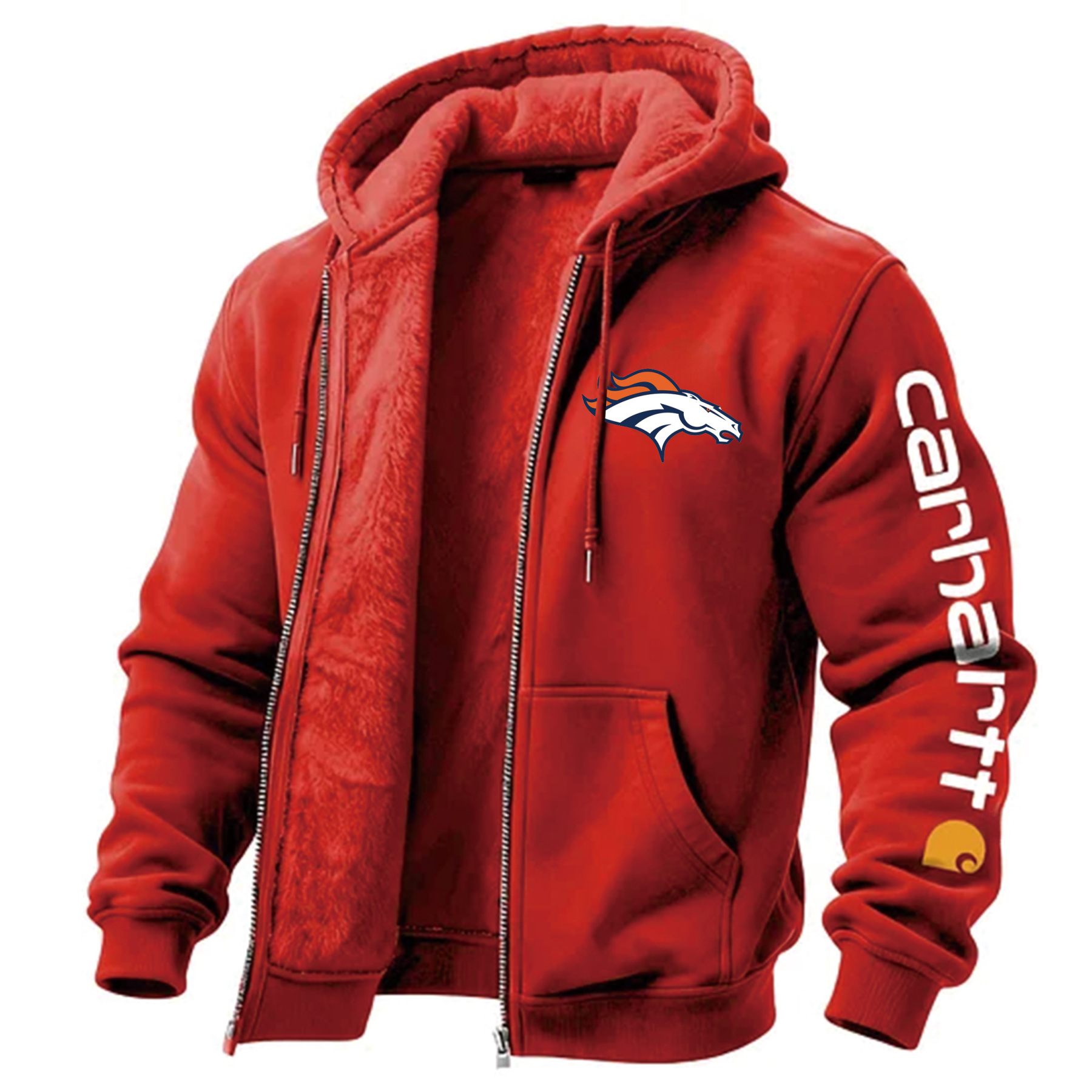 Denver Broncos Men's Vintage Fleece Pocket Full Zip Long Sleeve Hoodie Jacket