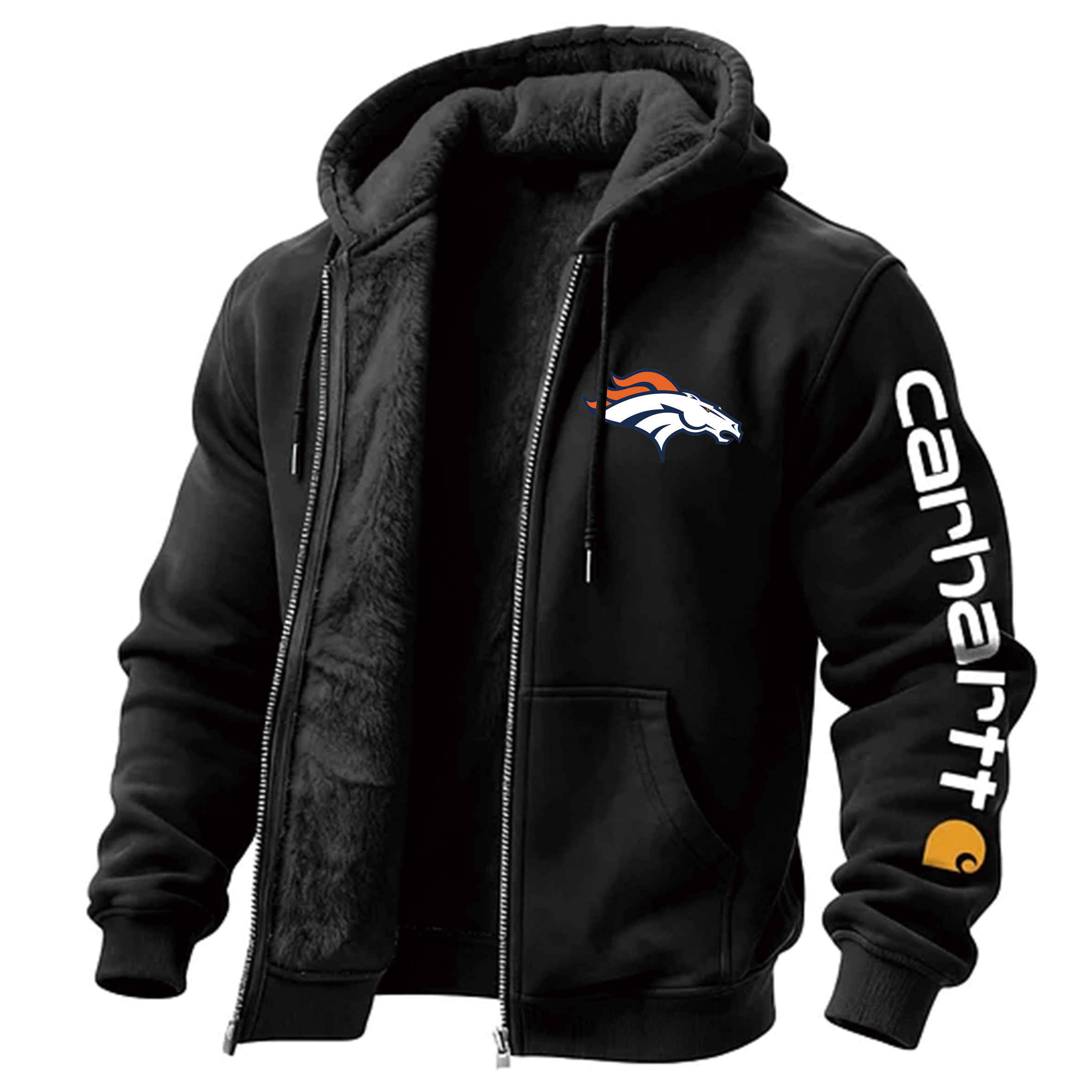Denver Broncos Men's Vintage Fleece Pocket Full Zip Long Sleeve Hoodie Jacket