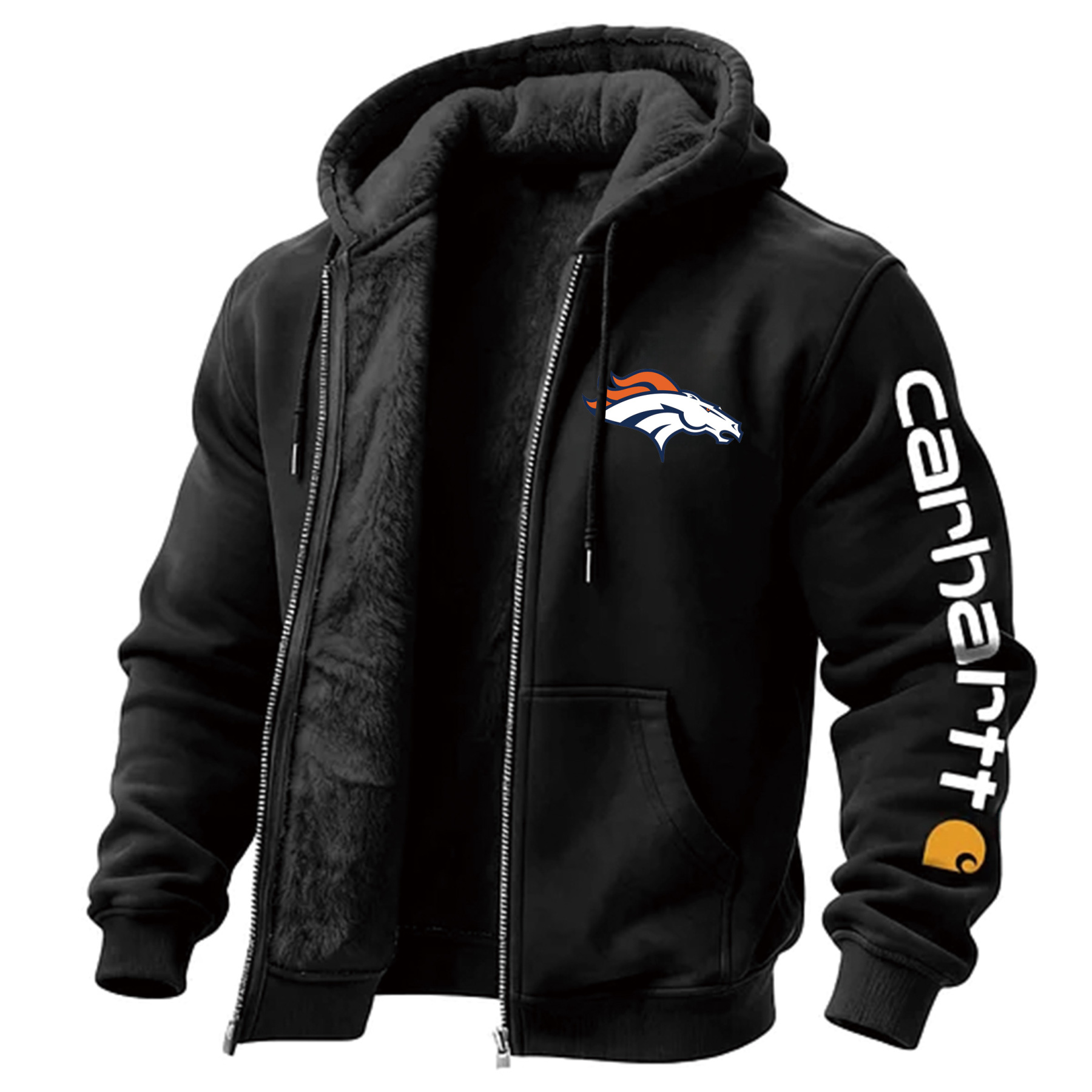Denver Broncos Men's Vintage Fleece Pocket Full Zip Long Sleeve Hoodie Jacket