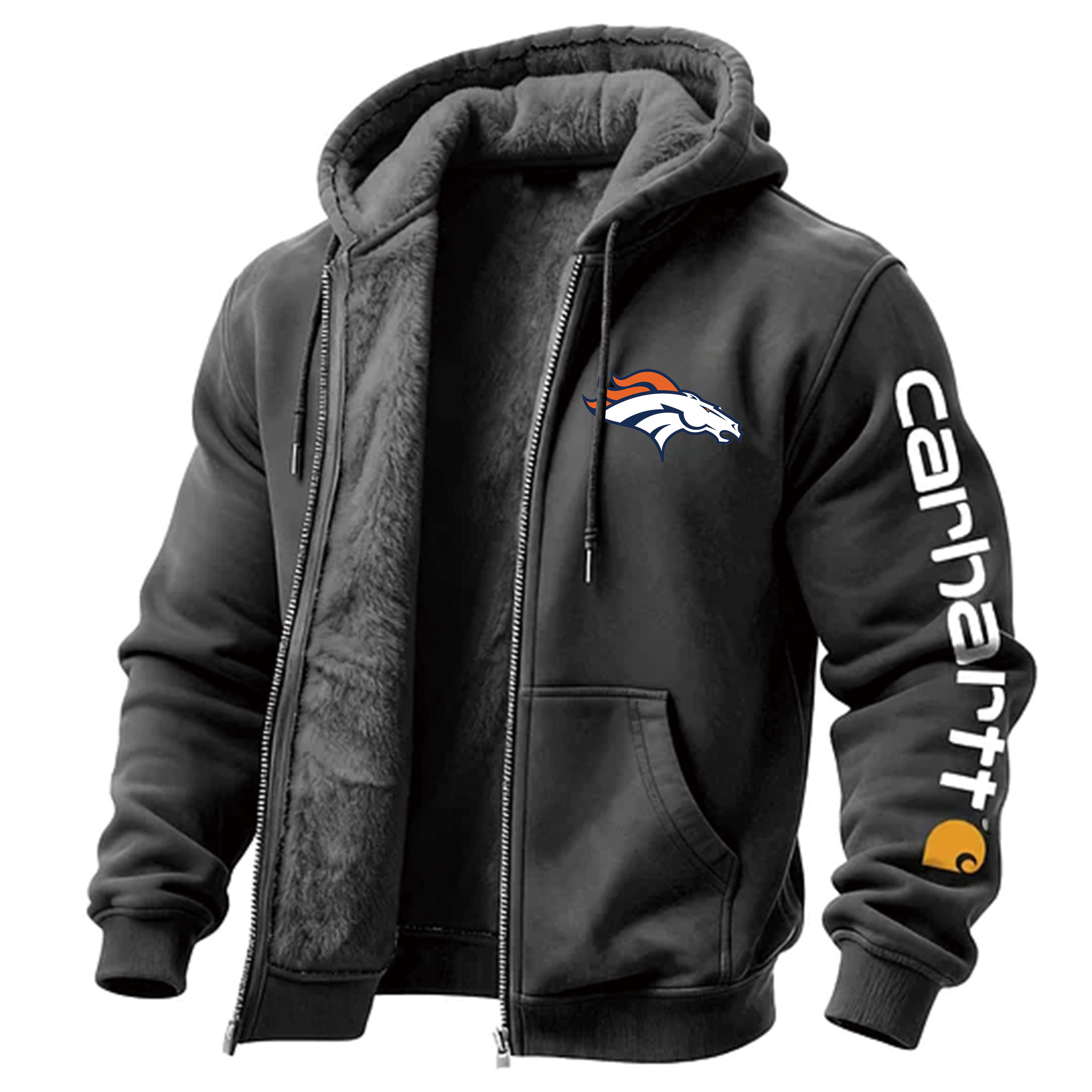 Denver Broncos Men's Vintage Fleece Pocket Full Zip Long Sleeve Hoodie Jacket