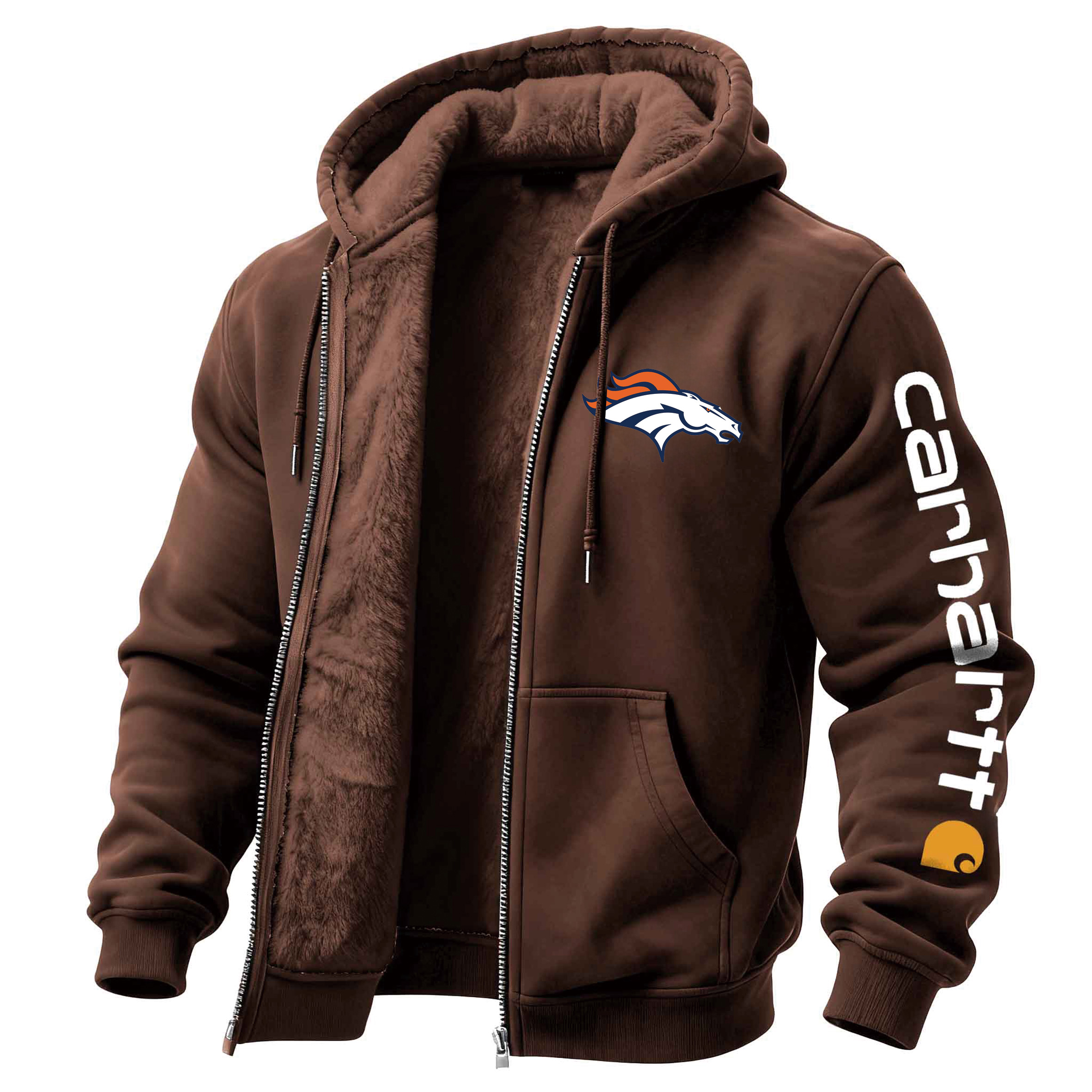 Denver Broncos Men's Vintage Fleece Pocket Full Zip Long Sleeve Hoodie Jacket