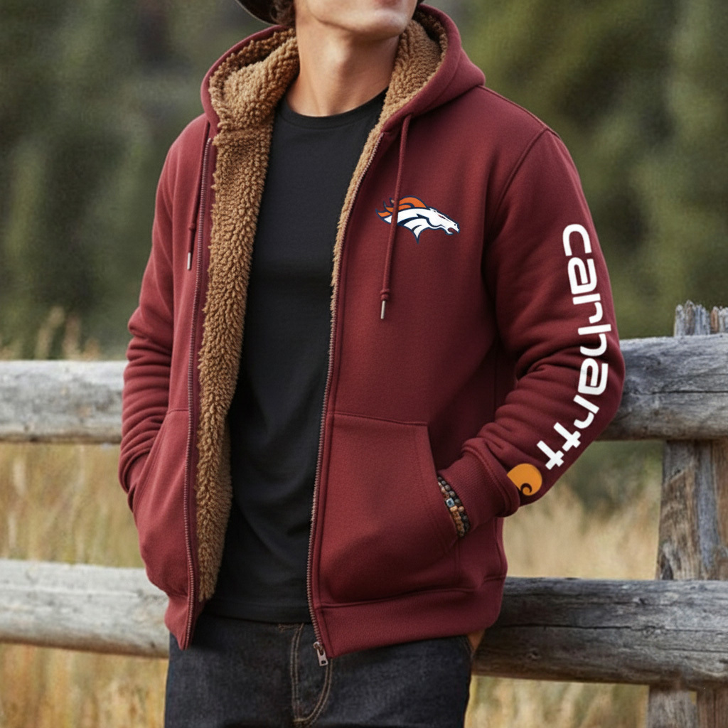 Denver Broncos Men's Vintage Fleece Pocket Full Zip Long Sleeve Hoodie Jacket