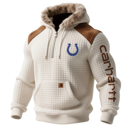 Indianapolis Colts Men's Retro Western Style Waffle Panel Suede Fur Collar Hooded Sweatshirt