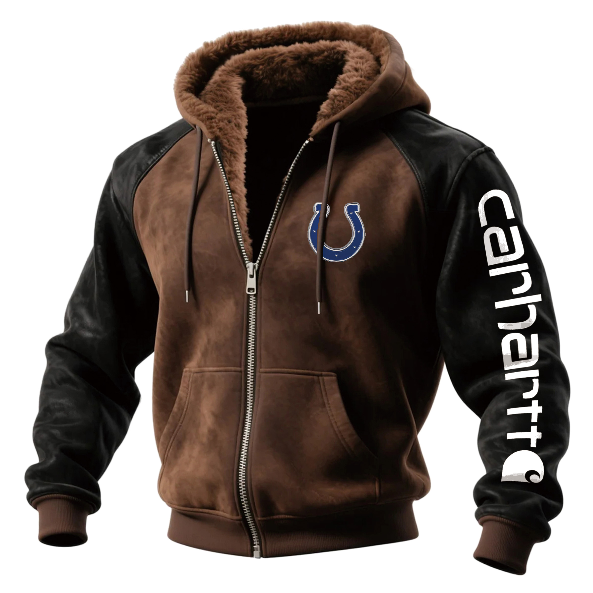 Indianapolis Colts Outdoor Men's Casual Fur Collar Retro Zipper Cardigan Suede Jacket