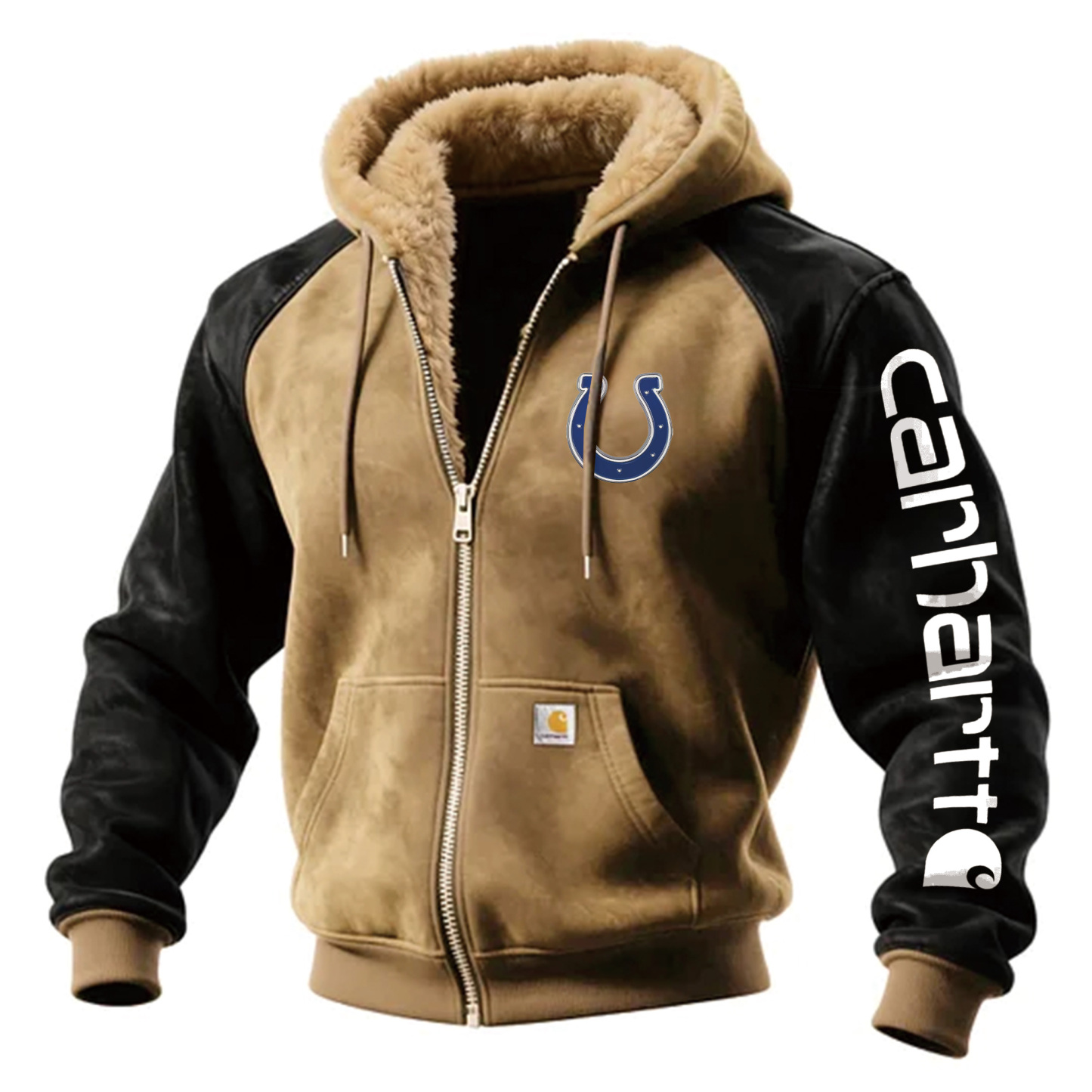Indianapolis Colts Outdoor Men's Casual Fur Collar Retro Zipper Cardigan Suede Jacket