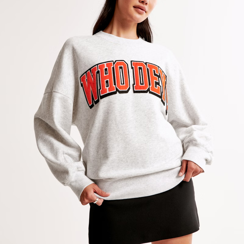 Female fans football team grey heat Graphic Oversized Sunday Crew