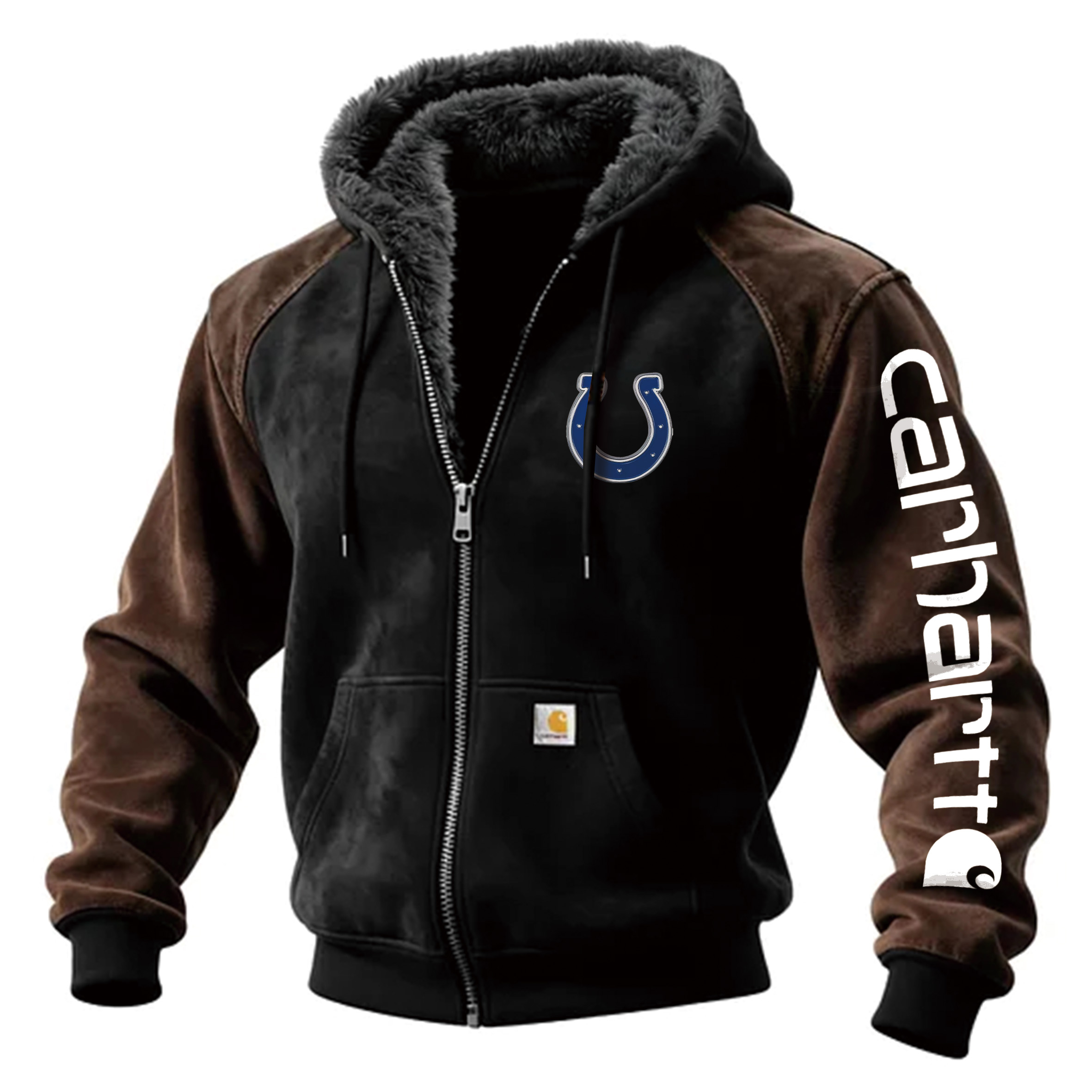 Indianapolis Colts Outdoor Men's Casual Fur Collar Retro Zipper Cardigan Suede Jacket