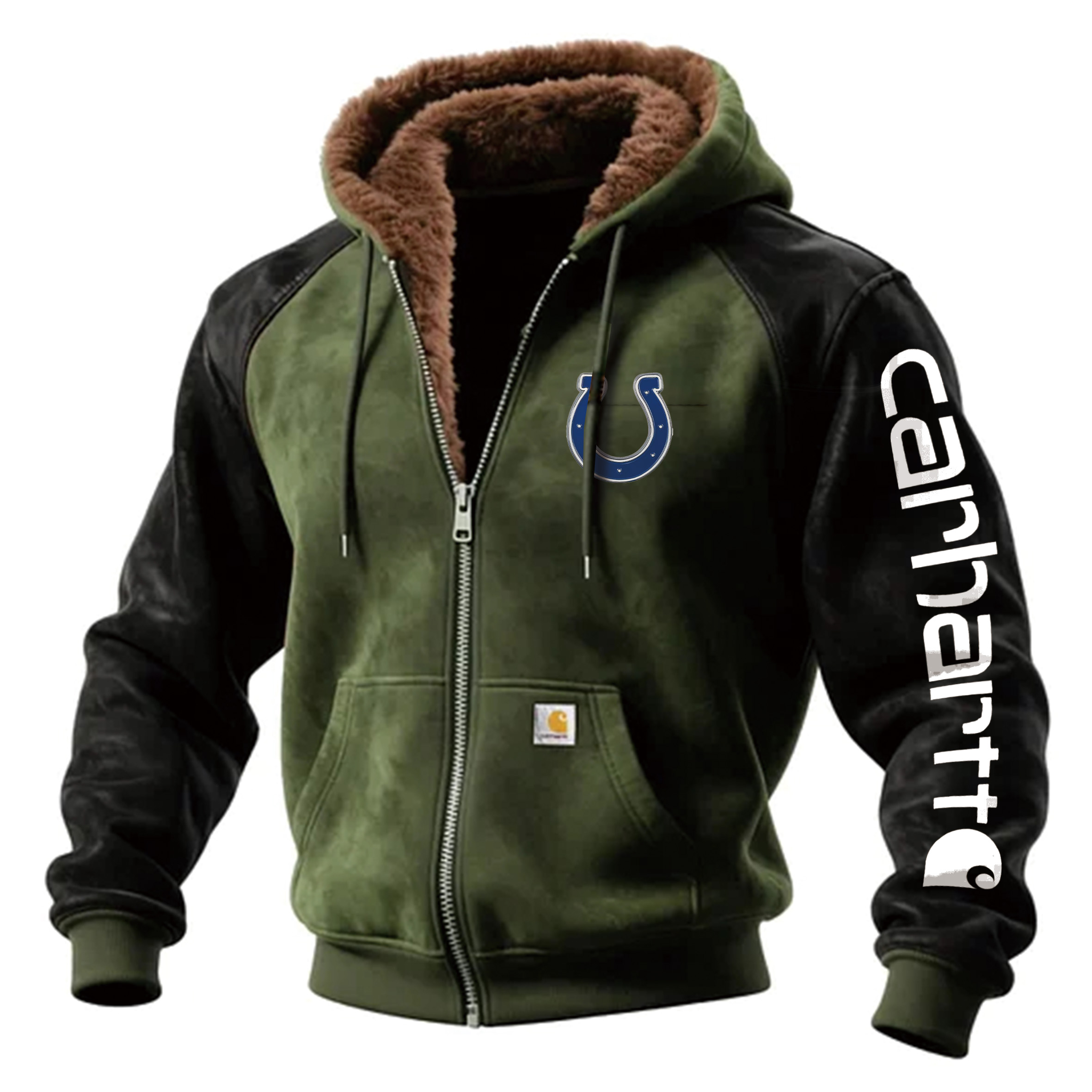 Indianapolis Colts Outdoor Men's Casual Fur Collar Retro Zipper Cardigan Suede Jacket