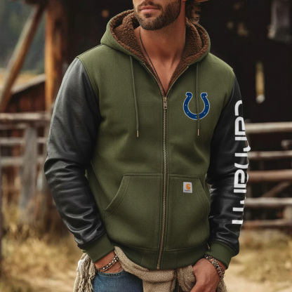 Indianapolis Colts Outdoor Men's Casual Fur Collar Retro Zipper Cardigan Suede Jacket