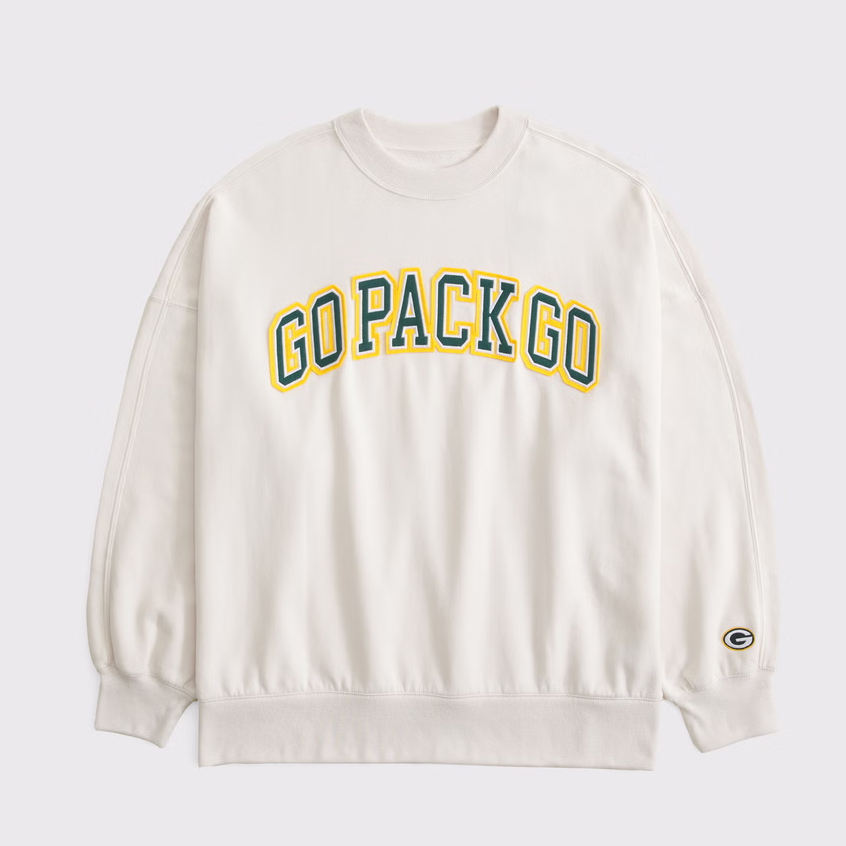 Female fans beige football team embroidery Graphic Oversized Sunday Crew