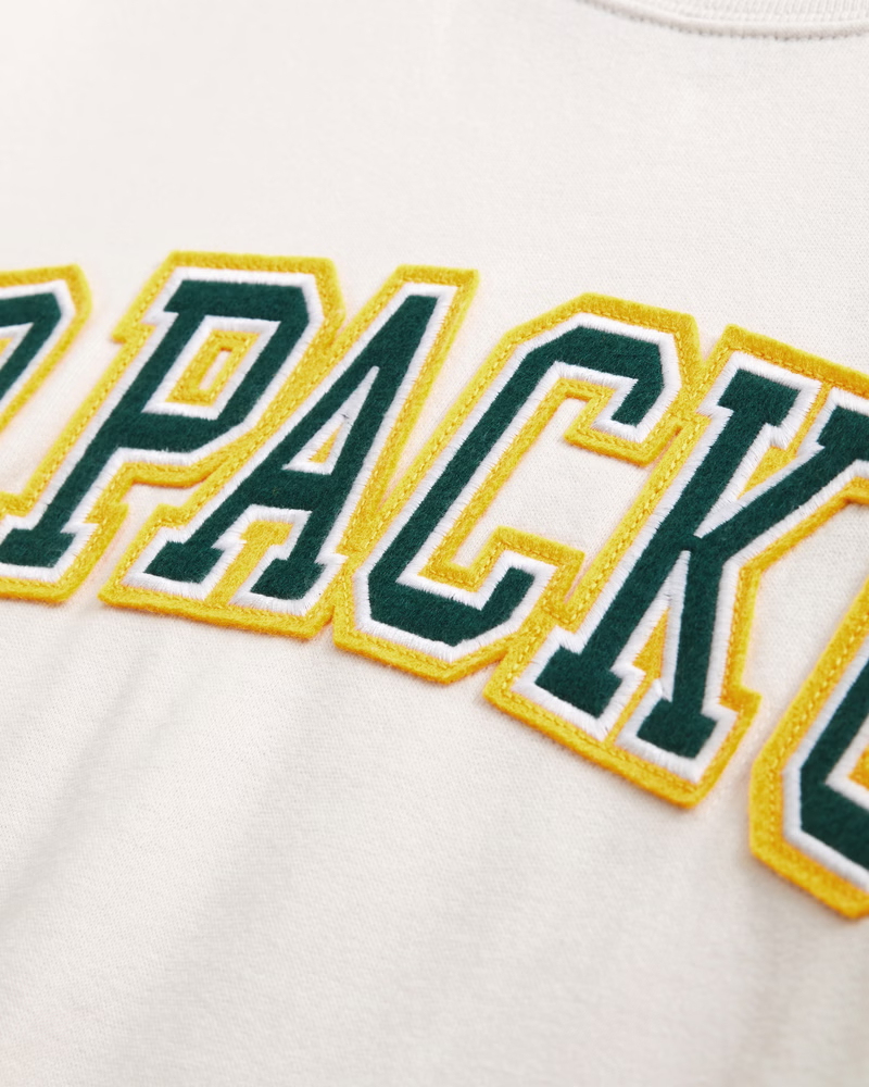 Female fans beige football team embroidery Graphic Oversized Sunday Crew