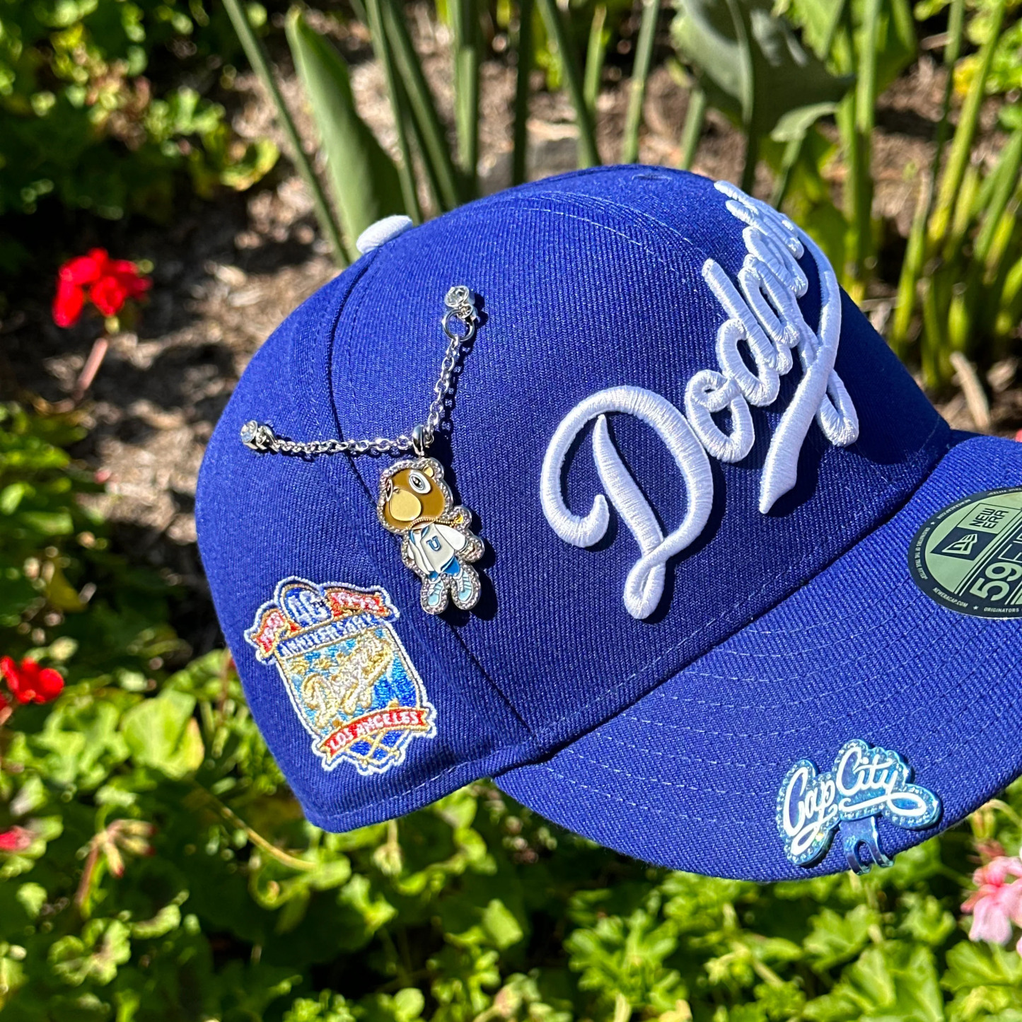 NEW ERA 59FIFTY BLUE  SCRIPT W/ 40TH ANNIVERSARY SIDE PATCH