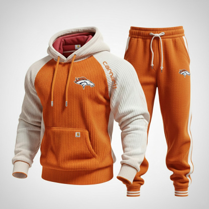 Athleisure Contrast Raglan Sleeve Hooded Drawstring Jogger Set