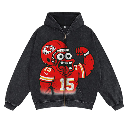 "Kansas City Cartoon quarterback hooded zipper sweatshirt"