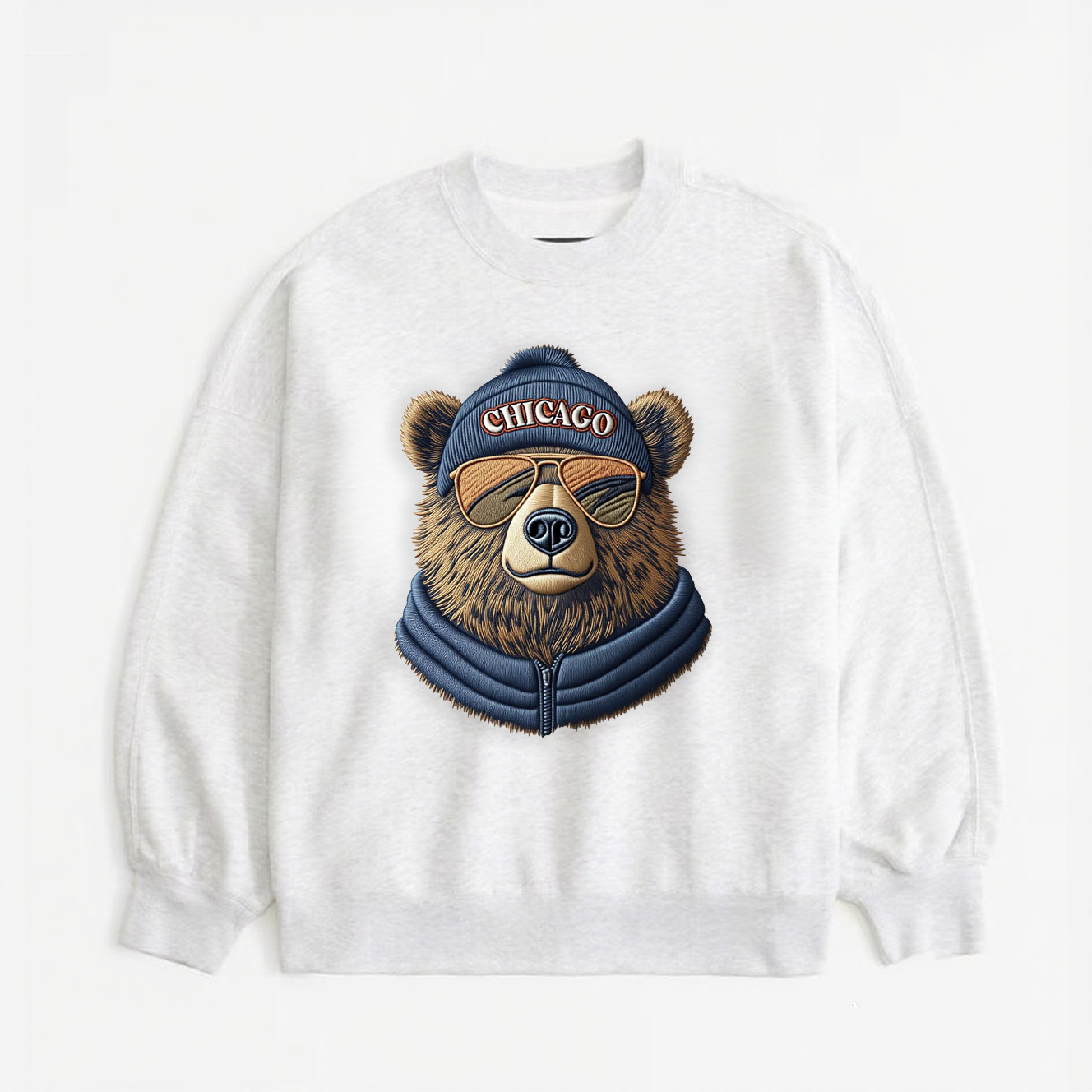 Women's gray cartoon bear gray round-neck hoodie casual sports hoodie