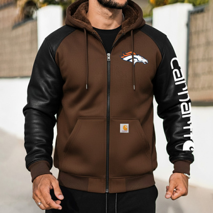 Denver Broncos Outdoor Men's Casual Fur Collar Retro Zipper Cardigan Suede Jacket