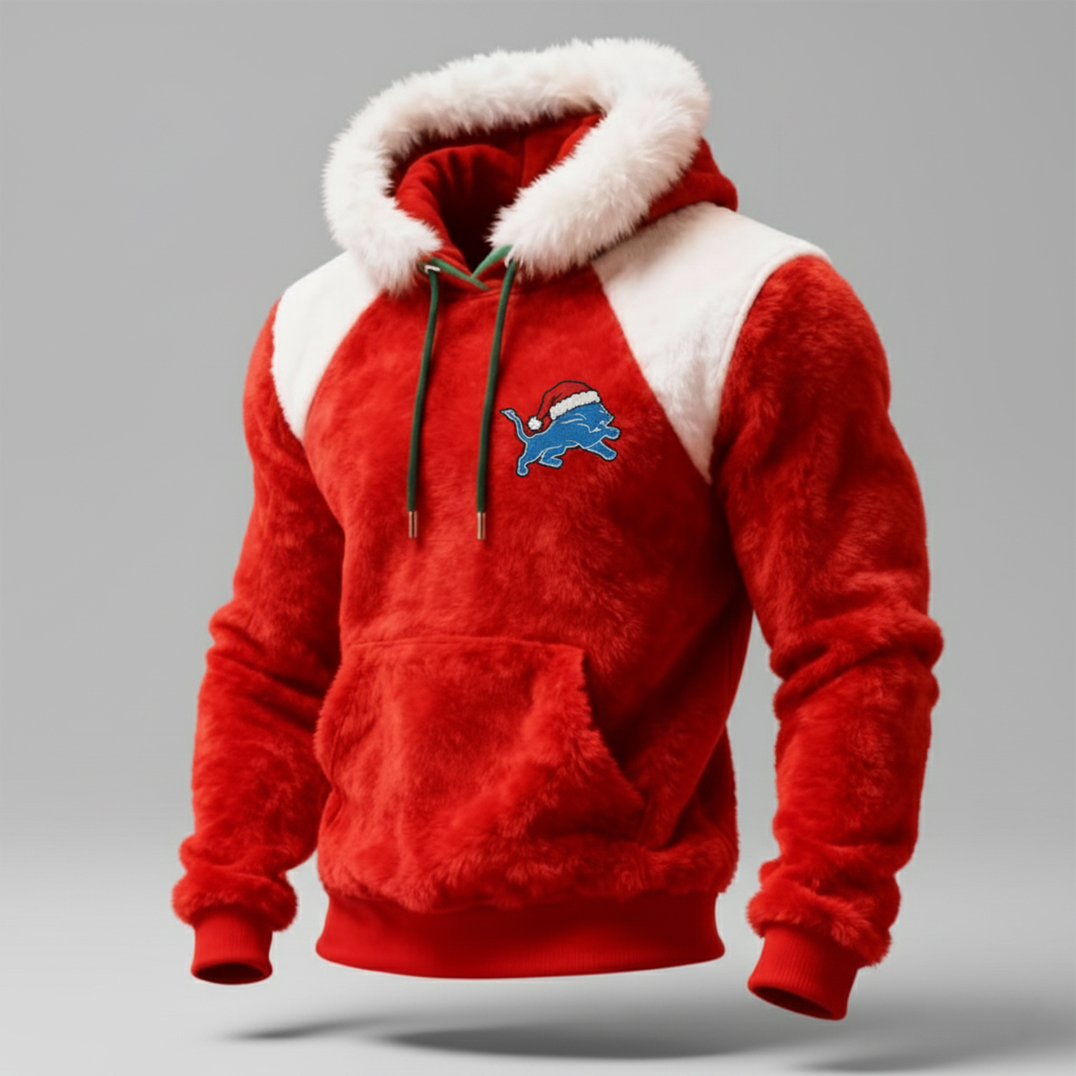 The Detroit Lions' Christmas limited edition lion dance Christmas hat and red plush hooded sweatshirt
