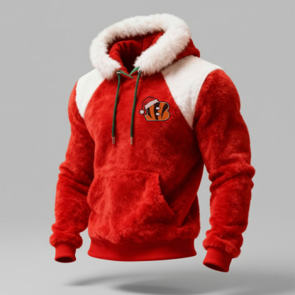 Cincinnati Bengals Christmas limited edition Tiger Head Christmas hat red plush hooded sweatshirt