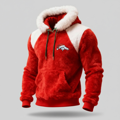 Denver Broncos Christmas limited Edition red plush hooded sweatshirt