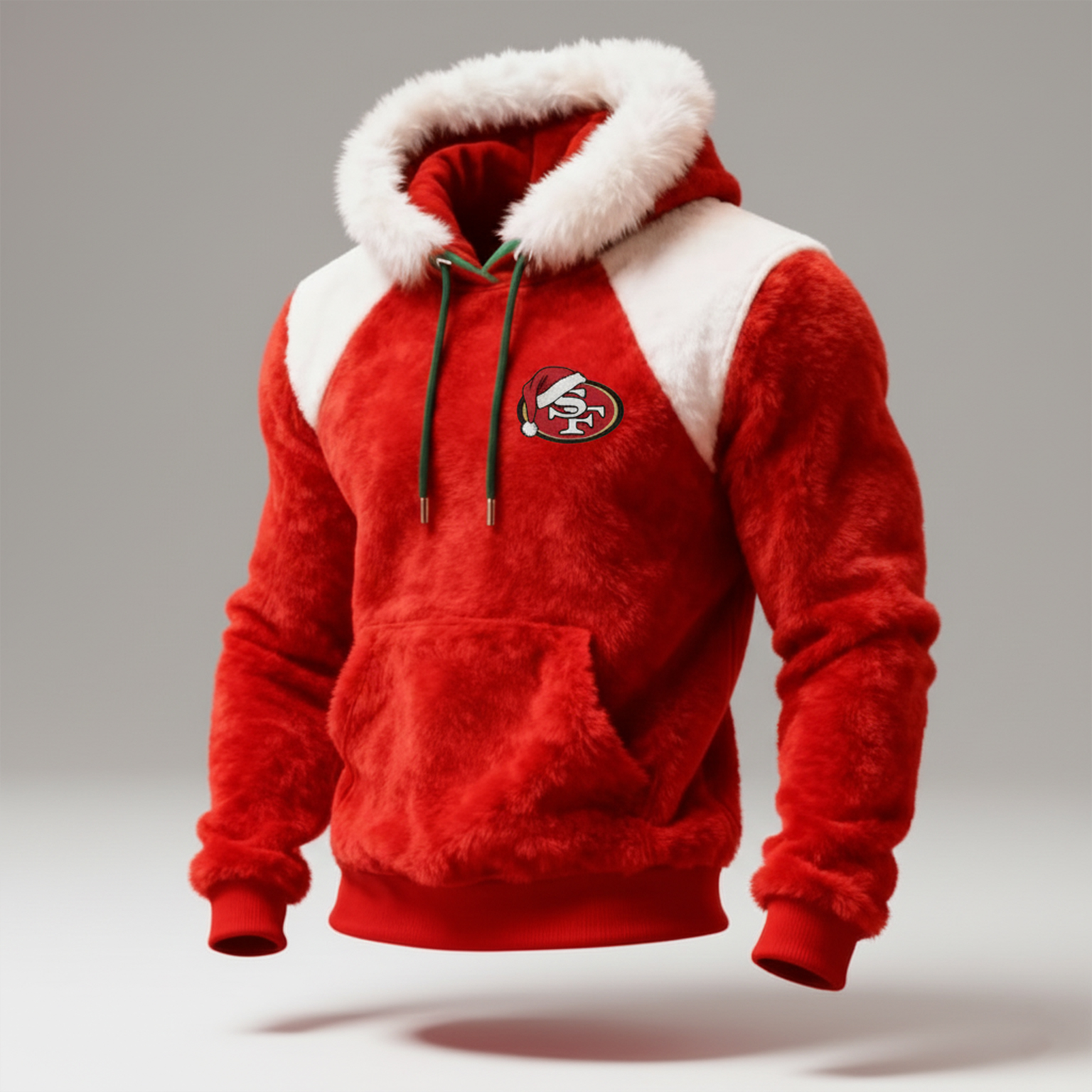 San Francisco 49ers Christmas limited edition SF Christmas logo red plush hooded sweatshirt