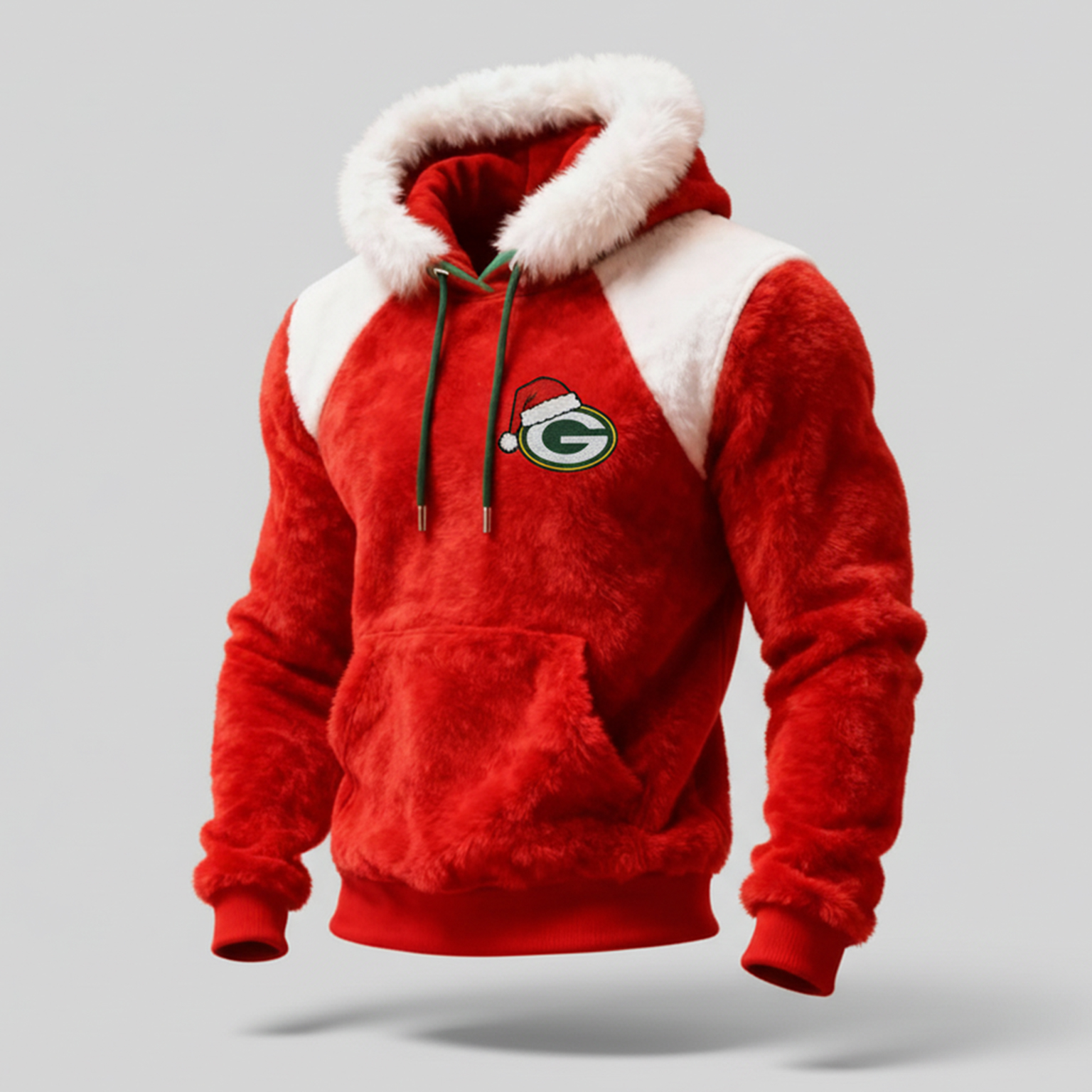 Green Bay Packers' Christmas limited edition G letter Christmas logo red plush hooded sweatshirt