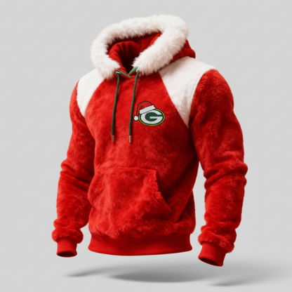Green Bay Packers' Christmas limited edition G letter Christmas logo red plush hooded sweatshirt