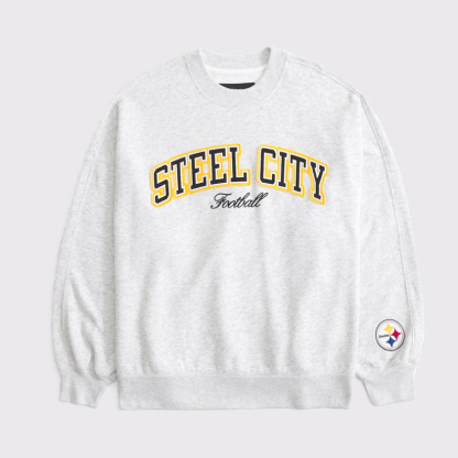 Female fans football team Grey Graphic Oversized Sunday Crew