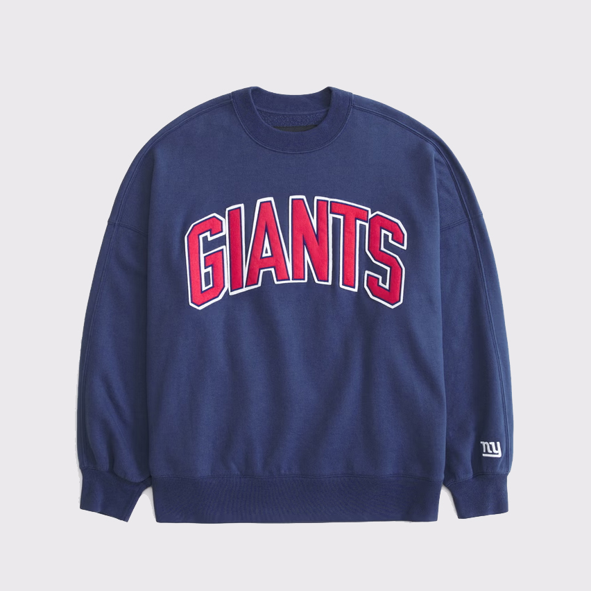 Female fans dark blue football team patch Graphic Oversized Sunday Crew