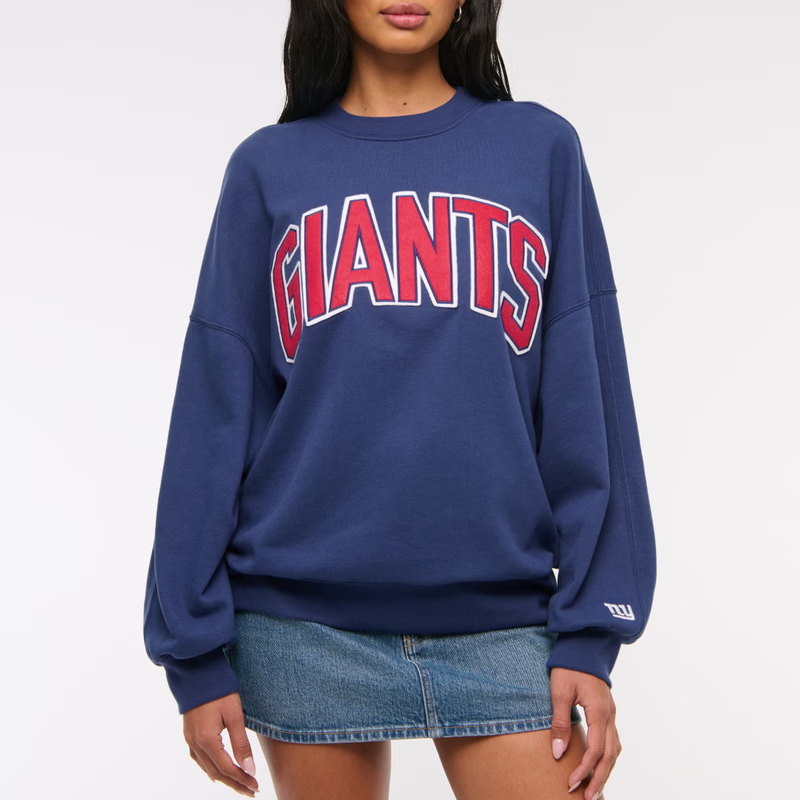 Female fans dark blue football team patch Graphic Oversized Sunday Crew