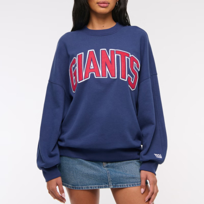 Female fans dark blue football team patch Graphic Oversized Sunday Crew
