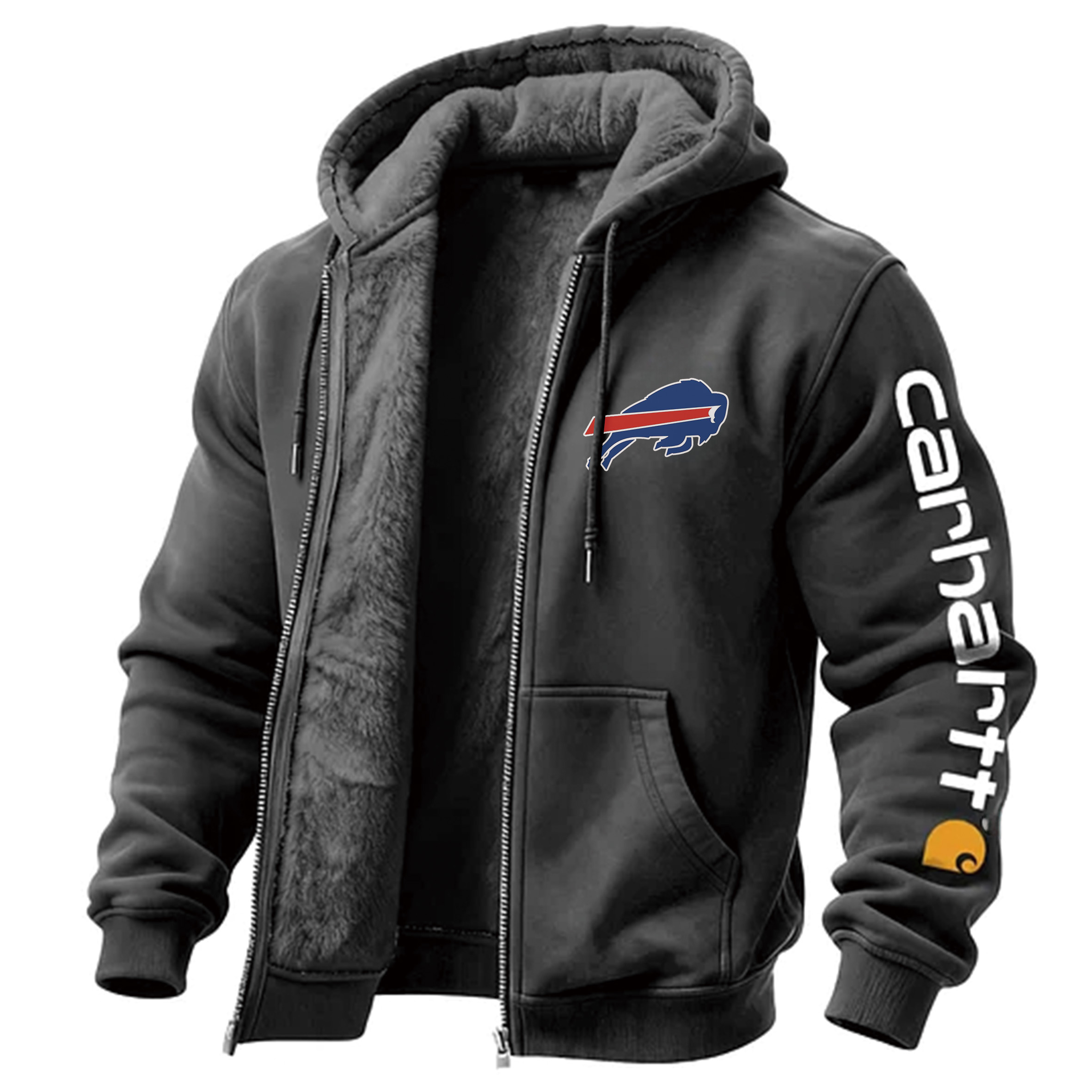 Buffalo Bills Men's Vintage Fleece Pocket Full Zip Long Sleeve Hoodie Jacket