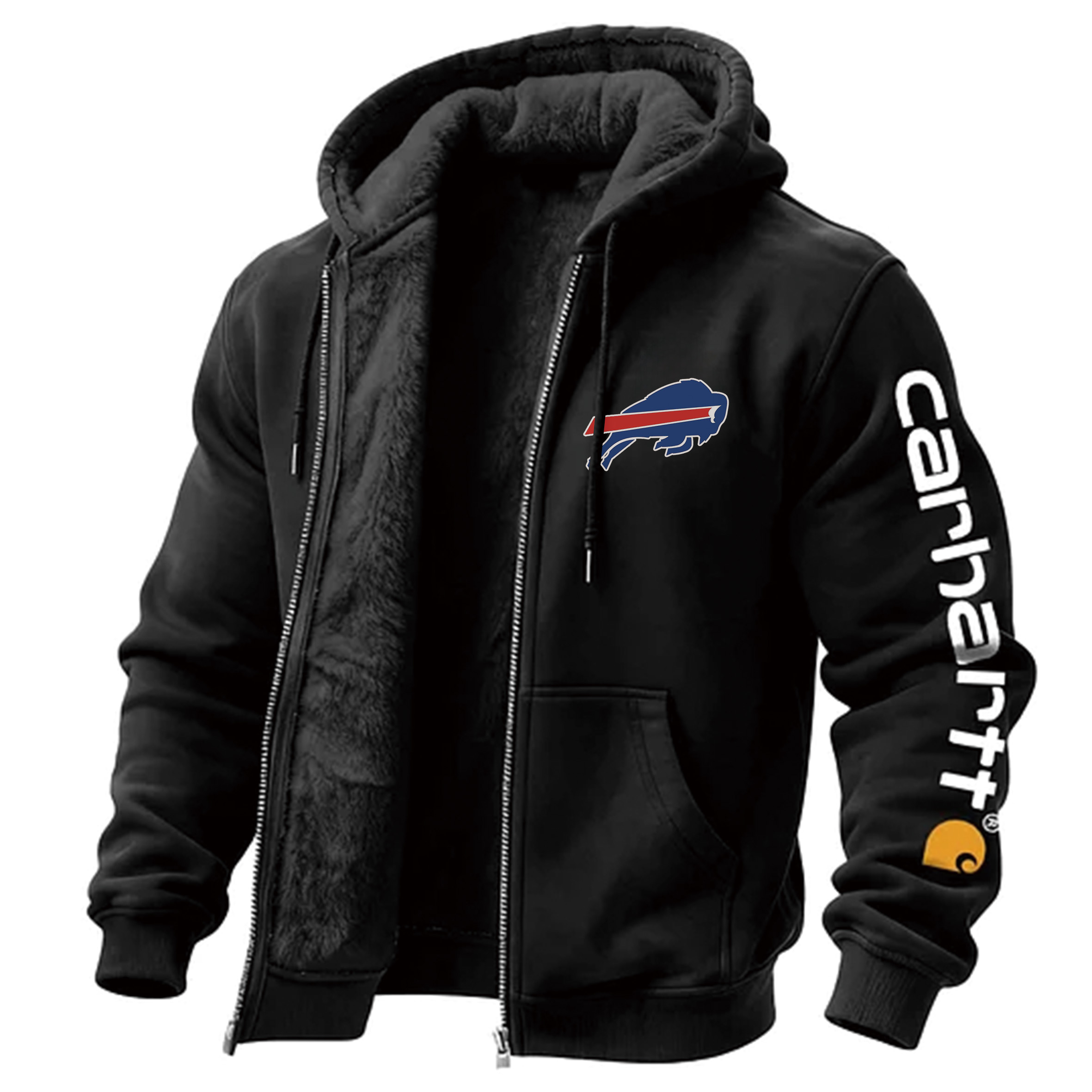 Buffalo Bills Men's Vintage Fleece Pocket Full Zip Long Sleeve Hoodie Jacket