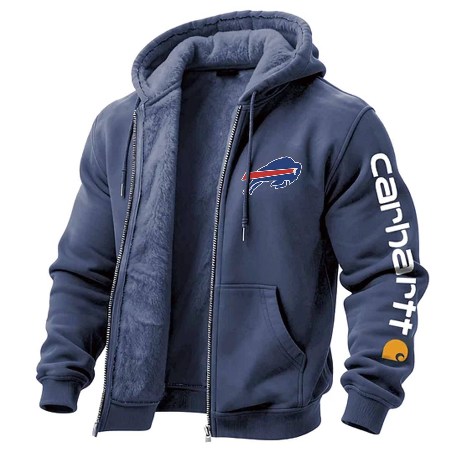 Buffalo Bills Men's Vintage Fleece Pocket Full Zip Long Sleeve Hoodie Jacket