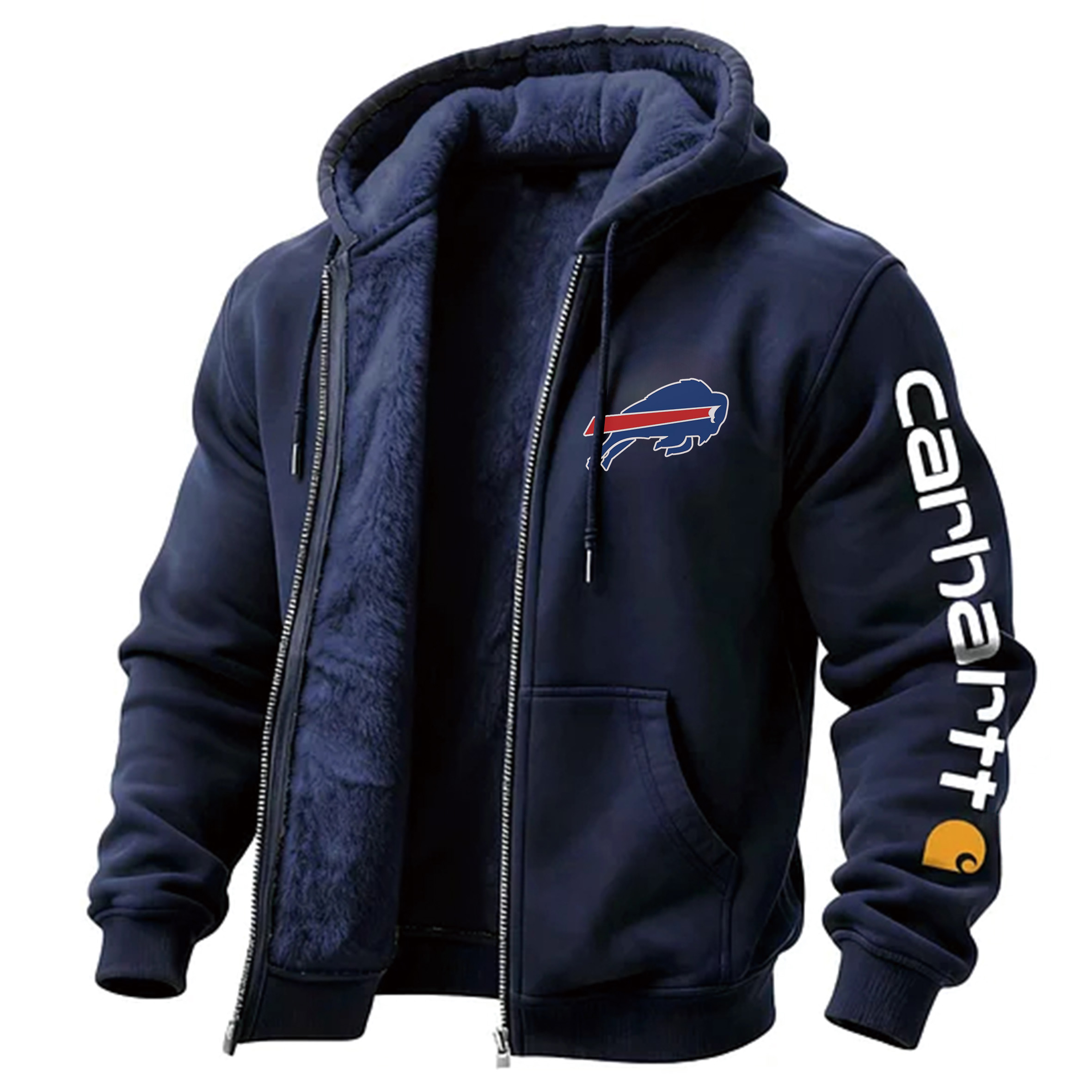 Buffalo Bills Men's Vintage Fleece Pocket Full Zip Long Sleeve Hoodie Jacket
