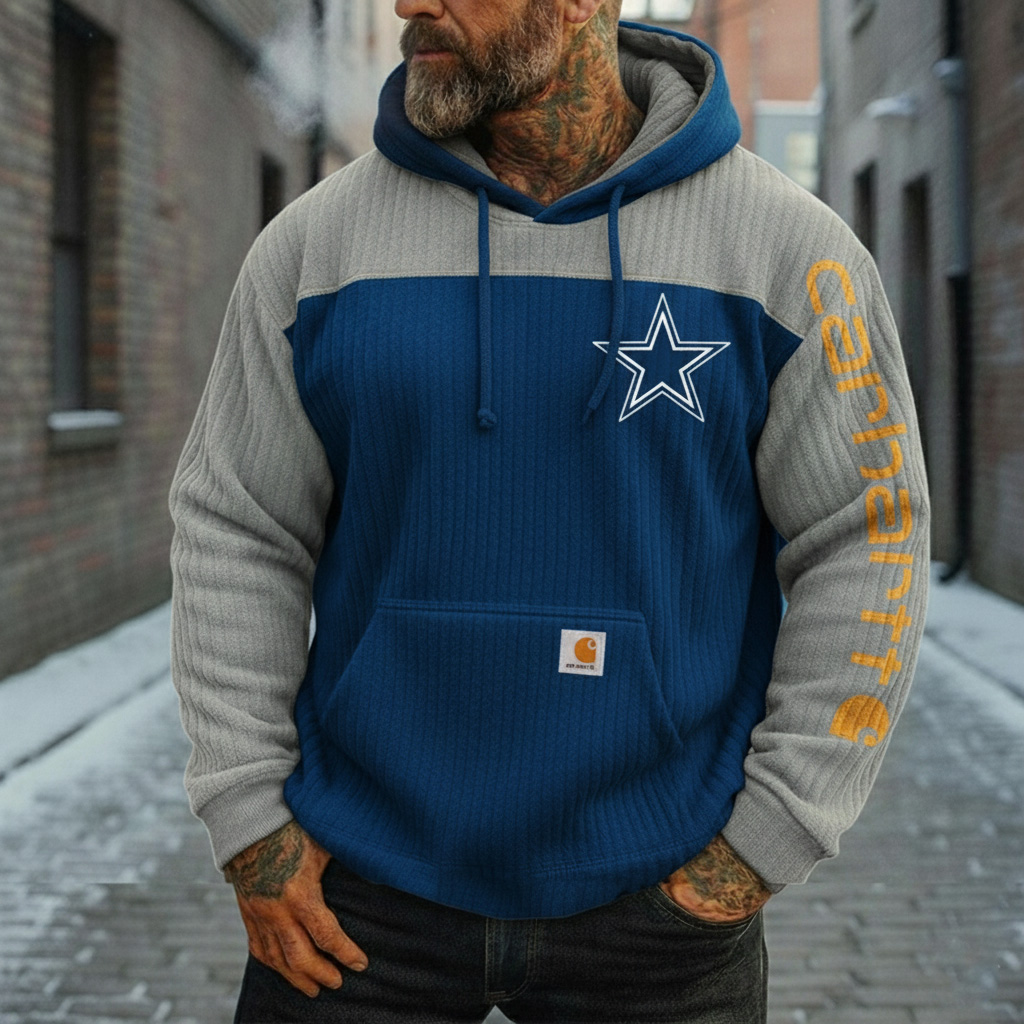 Blue Gray Color Block Hooded Hoodie