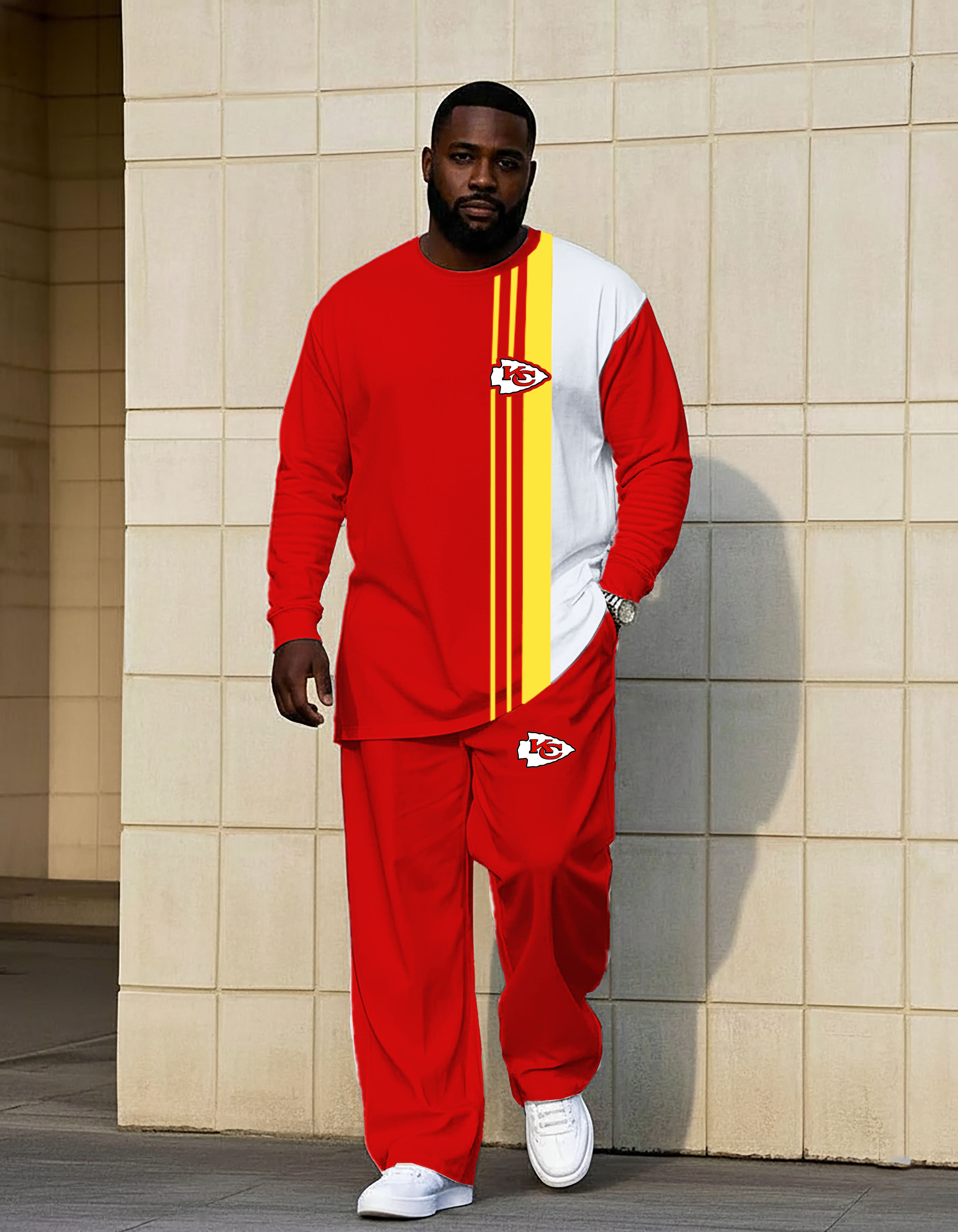 Red and Yellow Split Design Hardknock Pants Hoodie Set