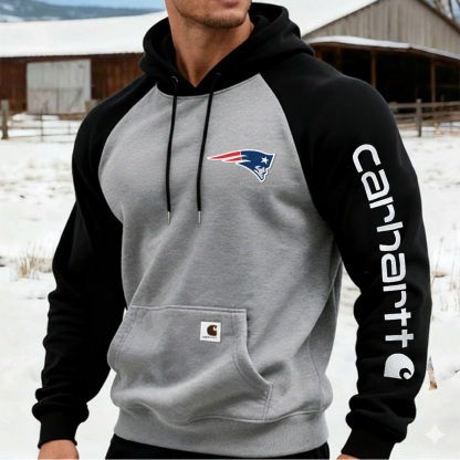 Carhartt×New England Patriots workwear badge Black and Grey hooded sweatshirt