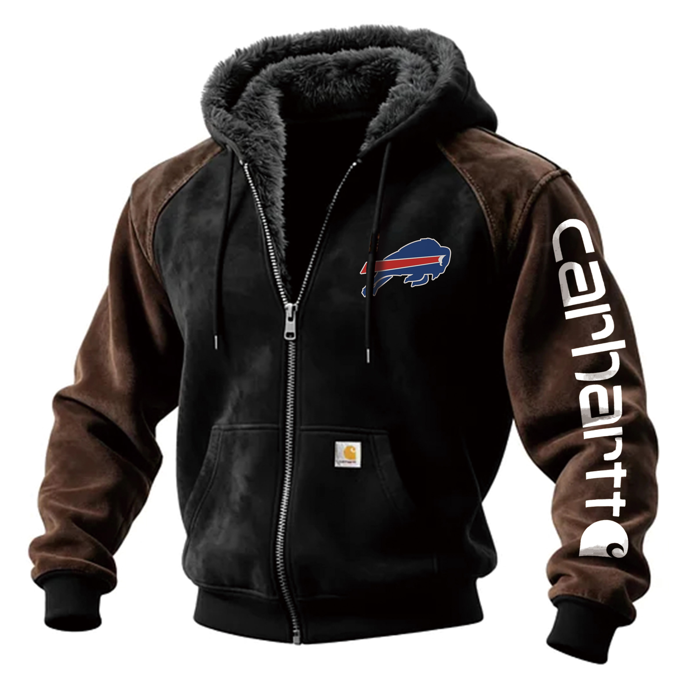 Buffalo Bills Outdoor Men's Casual Fur Collar Retro Zipper Cardigan Suede Jacket