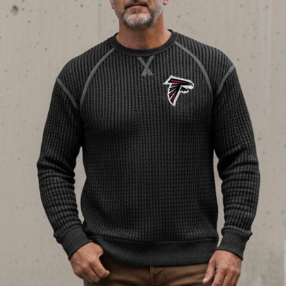 Men's Vintage Atlanta Falcons Western Cowboy Waffle Knit Crew Neck Long Sleeve Sweatshirt