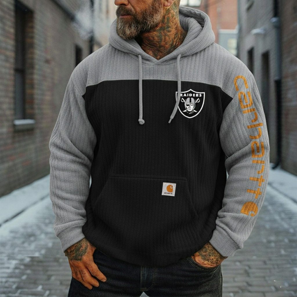 Rugged Stripe-Block Fleece Lined Hoodie