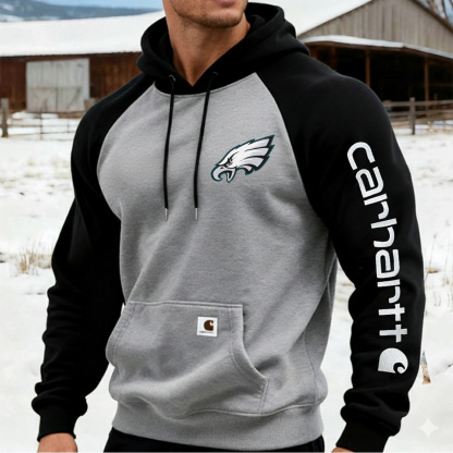 Carhartt×Philadelphia Eagles workwear badge Black and Grey hooded sweatshirt